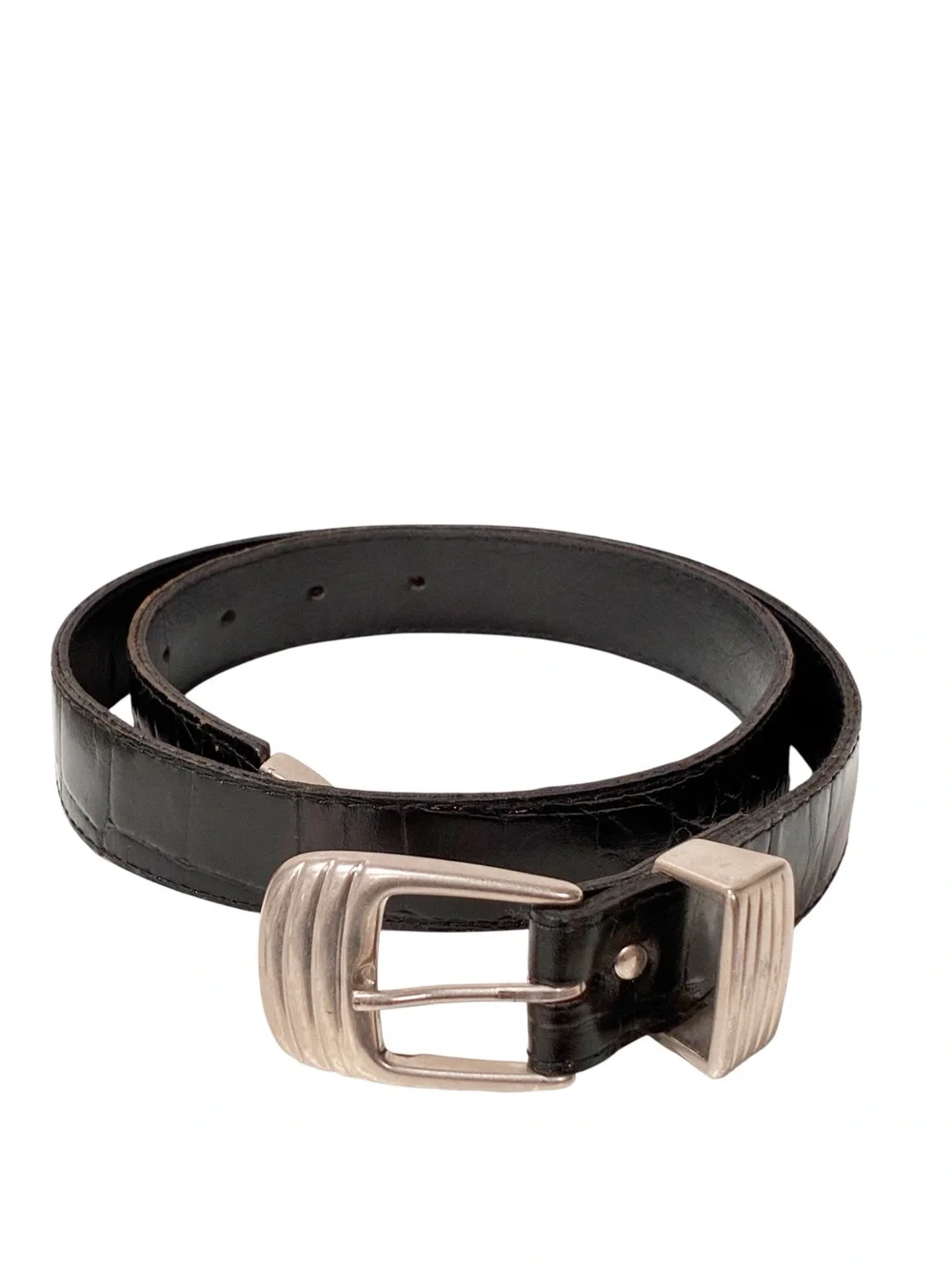 Vintage L. Chessler Black Leather Silver Hardware Skinny Belt Size Small